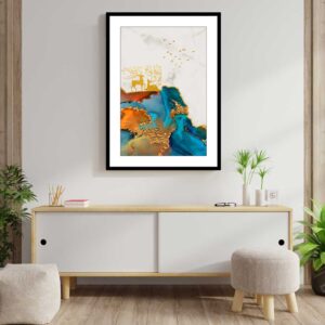 تابلو عکس نقاشی هنری گوزن بالای کوه از نمای دورتر
